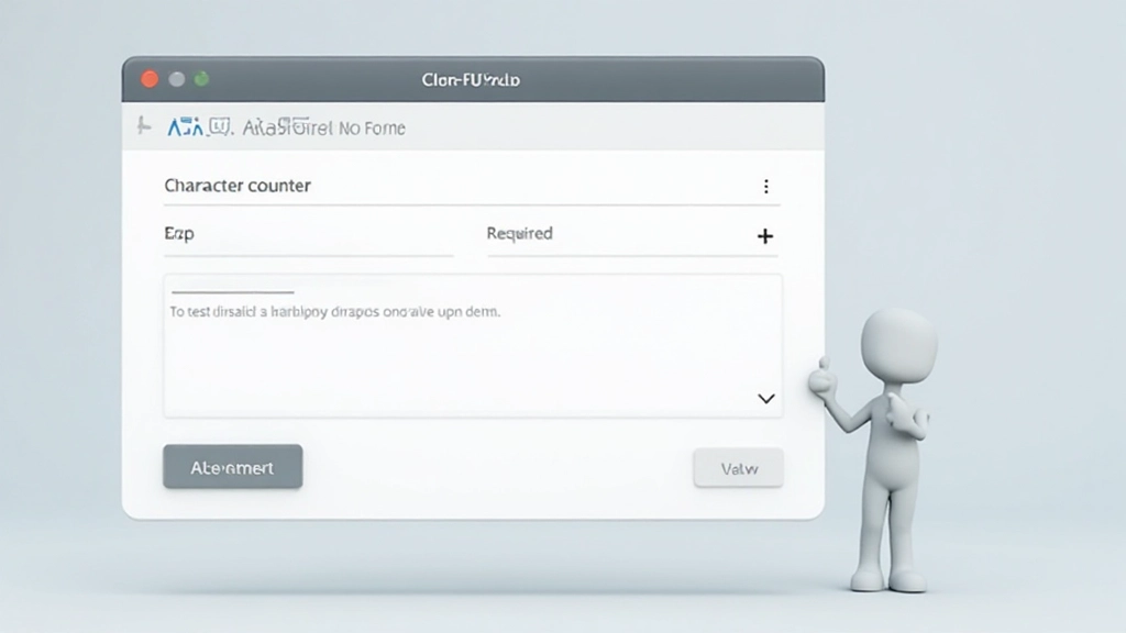 Form interface with validation showing constraints: required fields marked, character limits displayed, disabled button for incomplete form